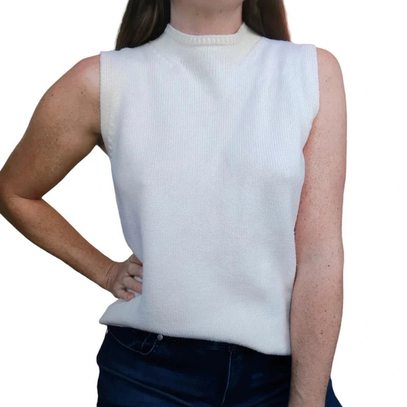 Vintage Ann Taylor Italian Merino Wool Top Womens Large Ivory Sweater Old Money - Picture 1 of 13